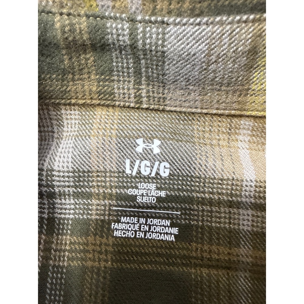 Under Armour Mens Flannel Shirt Large Green Yellow Plaid Long Sleeve Loose Fit - Picture 4 of 7